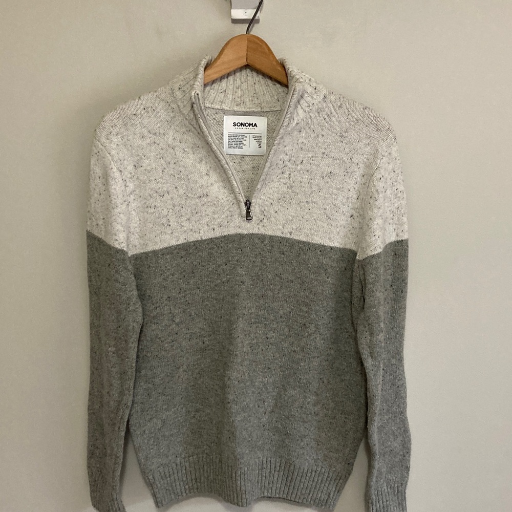 Sonoma Men's Two-Tone Zip-Up Sweater, collared quarter zip, Size Small, Gray - Picture 5 of 9